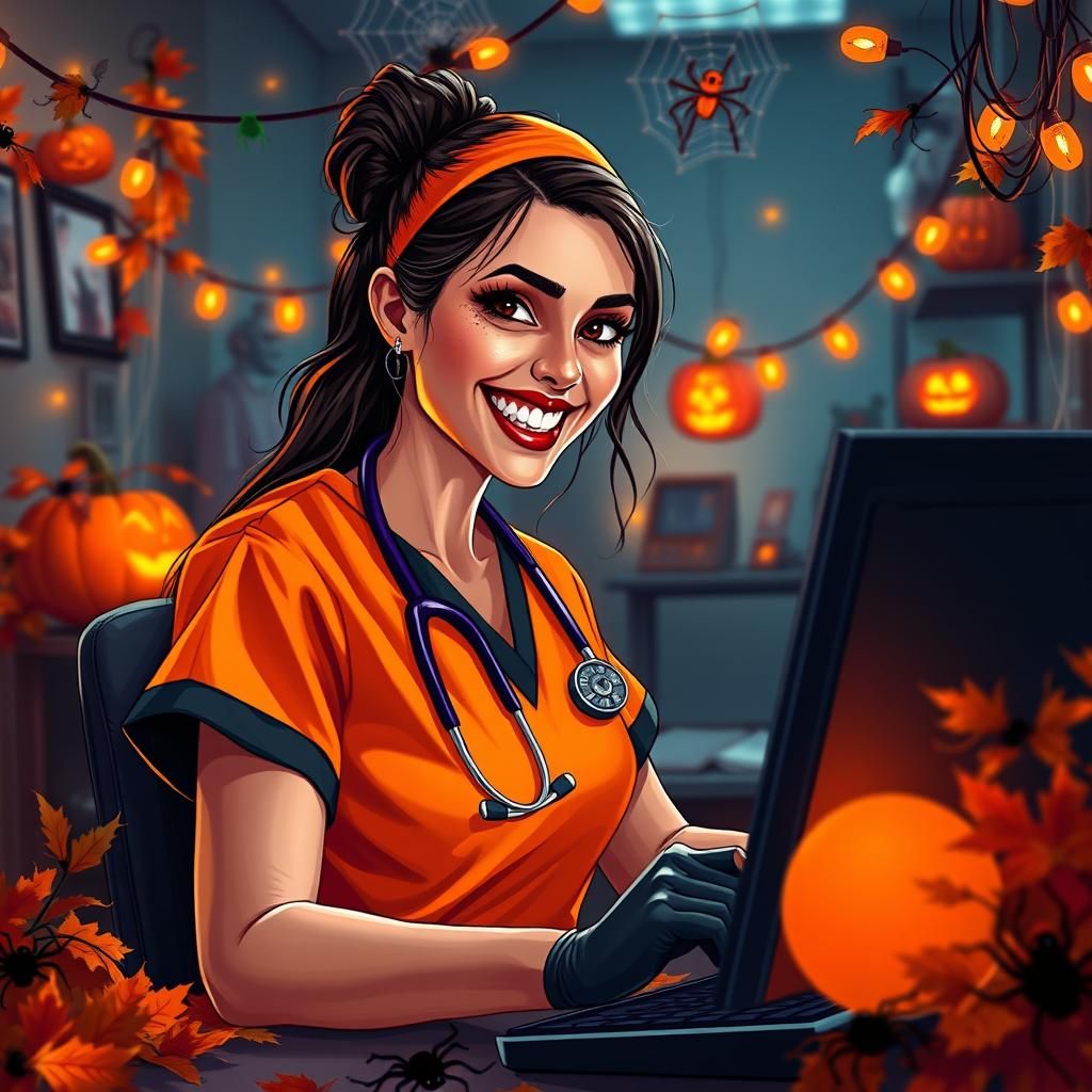 Vampire Nurse at Halloween Nursing Station in Gothic Art