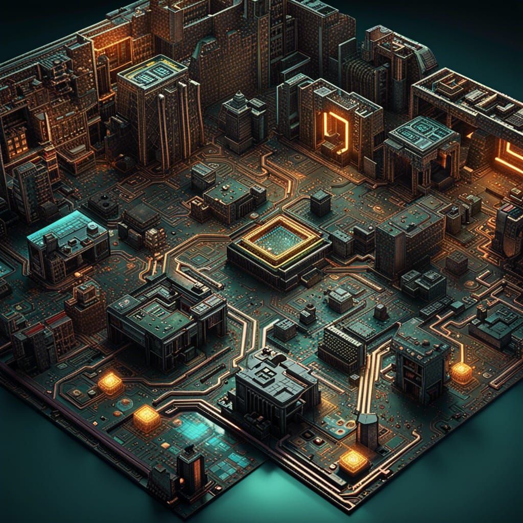 Hyperrealistic Computer Component Maze: Digital Labyrinth