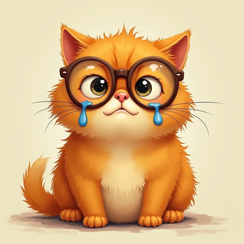 Sad Kitten with Glasses: Expressive Digital Illustration