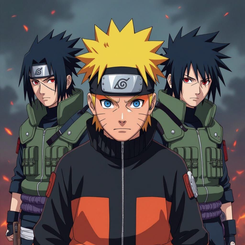 Naruto & Sasuke in Ninja Attire with Sharingan