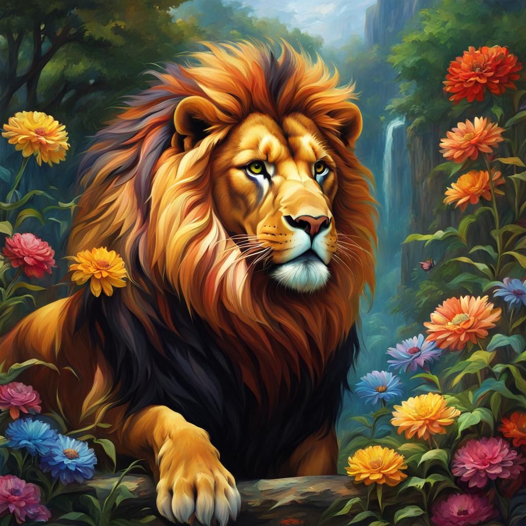 Fantasy Lion in Detailed Anime Style