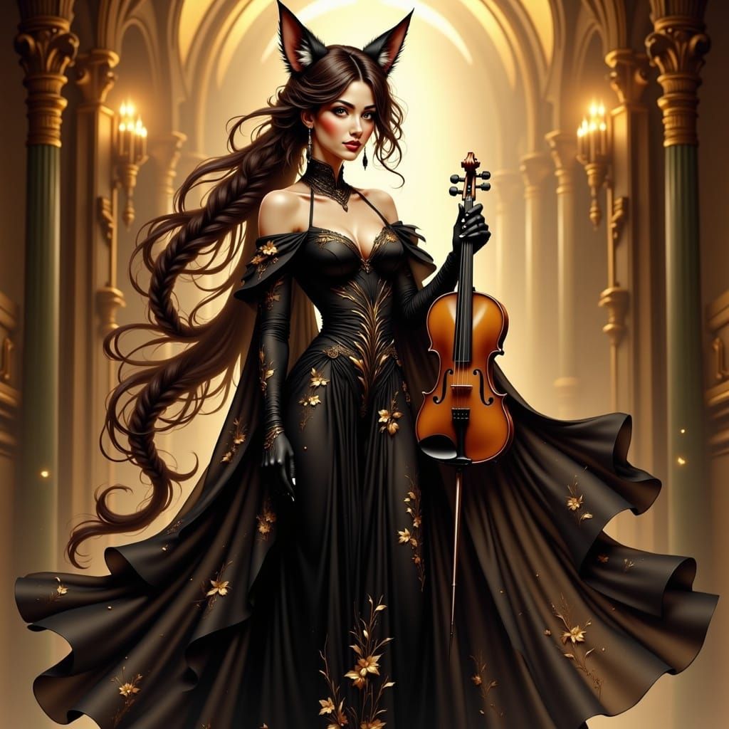 Fox-Eared Violinist in Elegant Gown