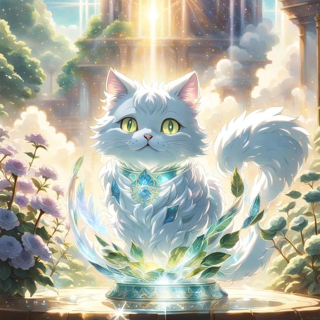 Glass Cat in Ethereal Fantasy Landscape