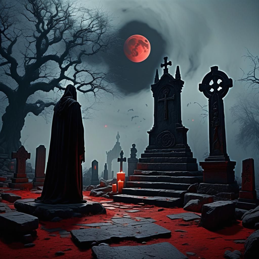 Ominous Figure in Dark Fantasy Landscape