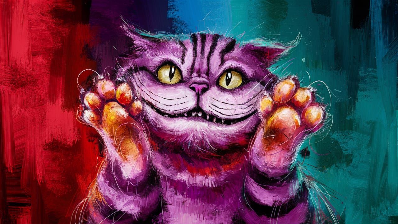 Abstract Cheshire Cat Contemplation in Vibrant Colors