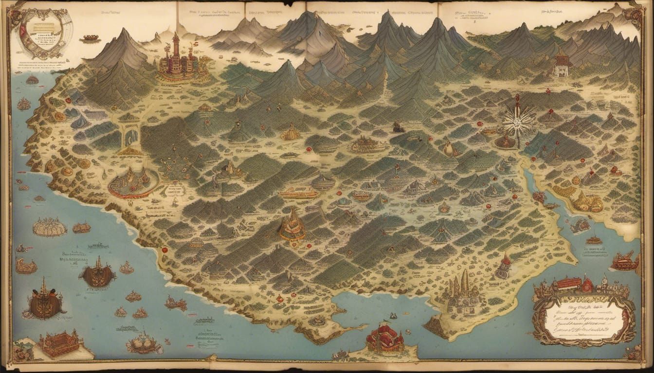 Detailed Fantasy Map with Dragon Lore on Papyrus