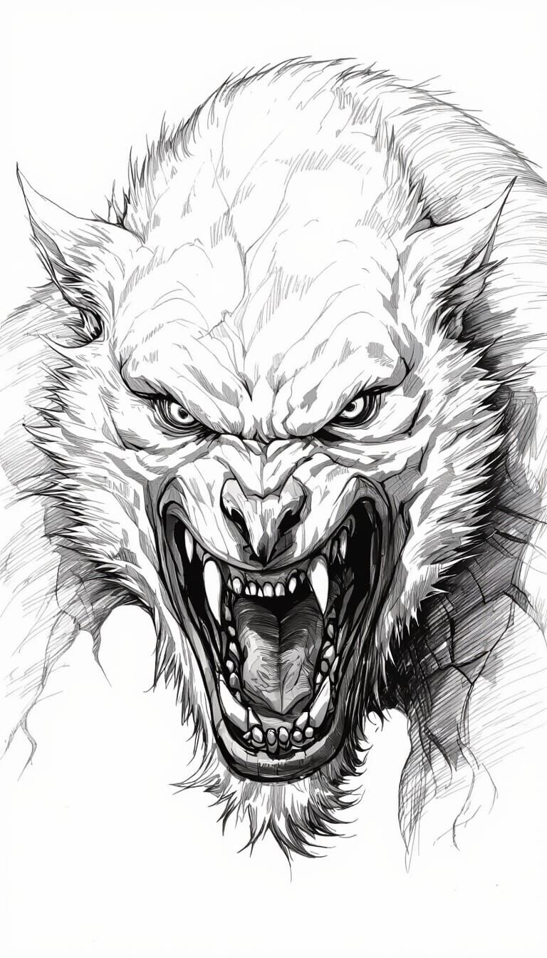 Detailed Black and White Sketch of Aged Oak Tree