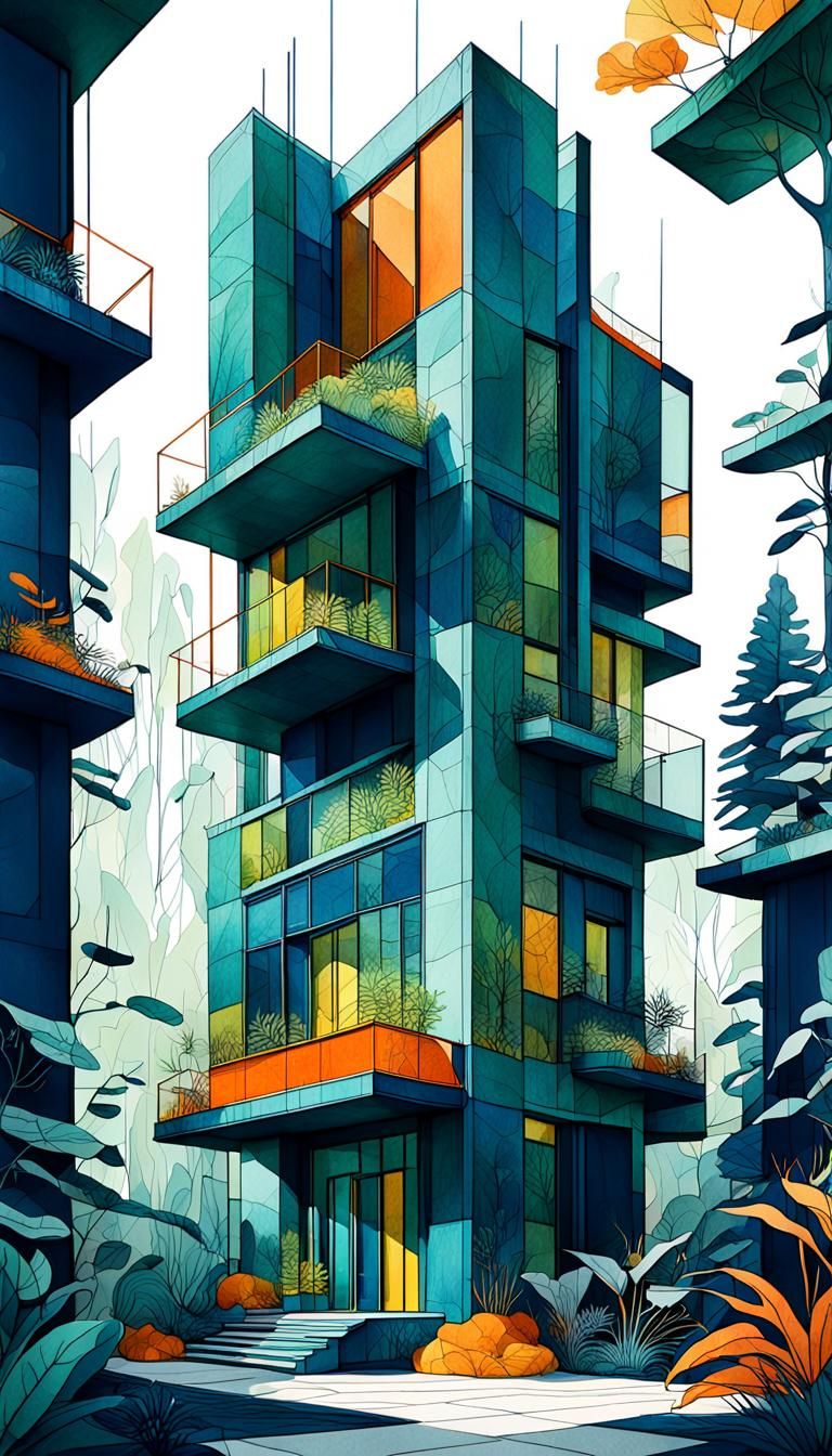 Surreal Bauhaus-Inspired Line Art Merges Architecture with B...