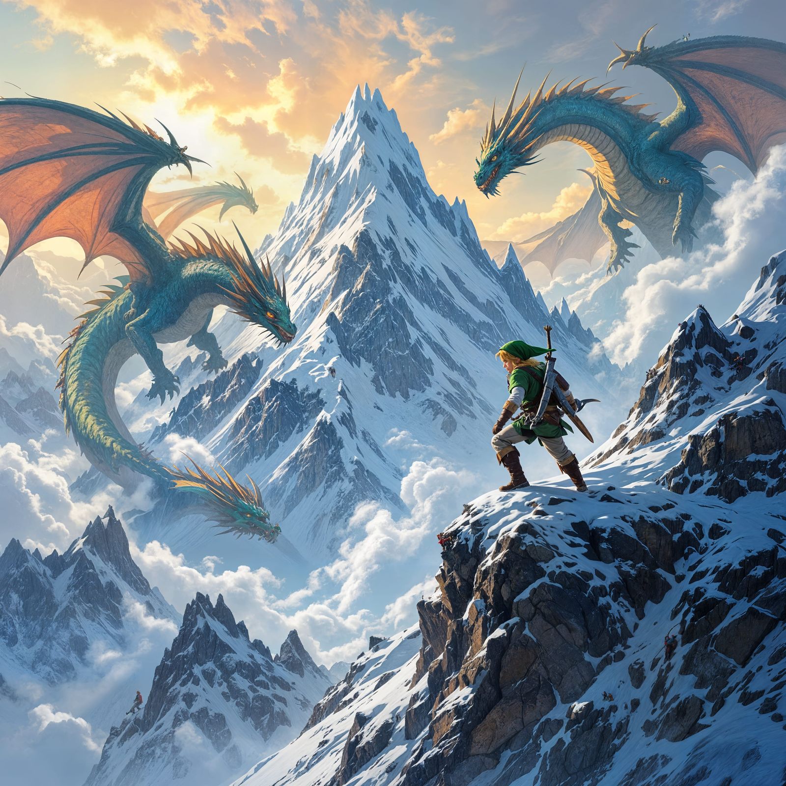 Link Ascends Treacherous Mountain with Dragons