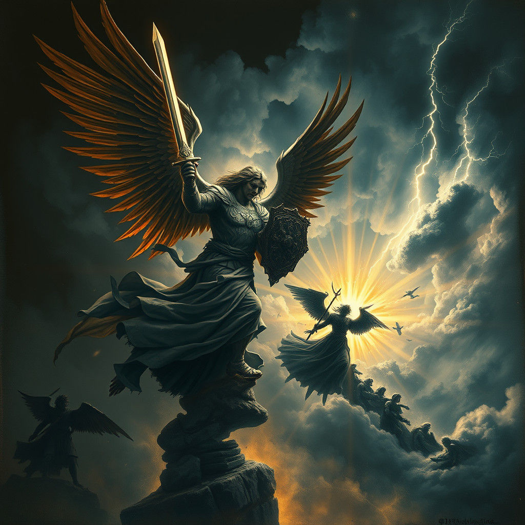 Archangel vs Lucifer: Gothic Battle in Illuminated Manuscrip...