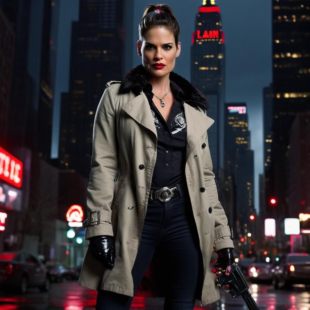 Woman in Trench Coat in Cinematic New York Scene