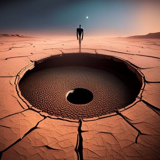 Endless Hole in Alien Desert Landscape