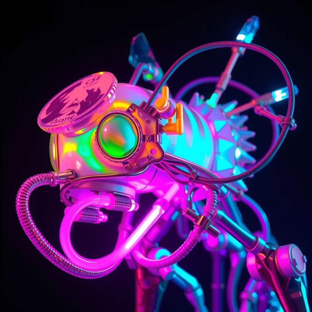 Cyberpunk Creature Composed of Glass and Neon
