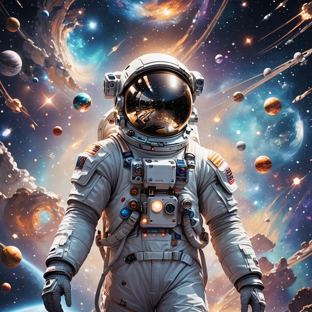 Astronaut in Anime Galaxy, 3D Rendered Art