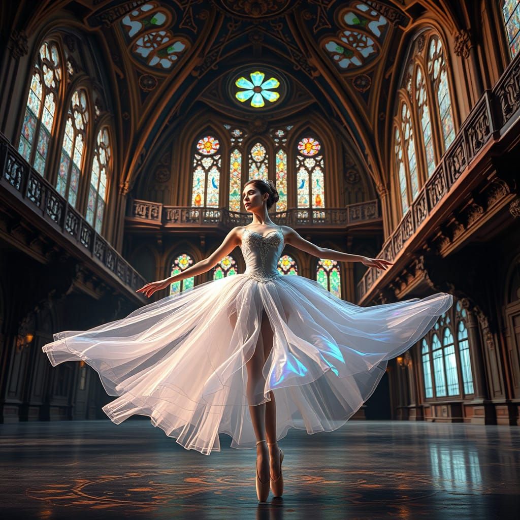 Regal Ballerina in Mystical Ballet Studio