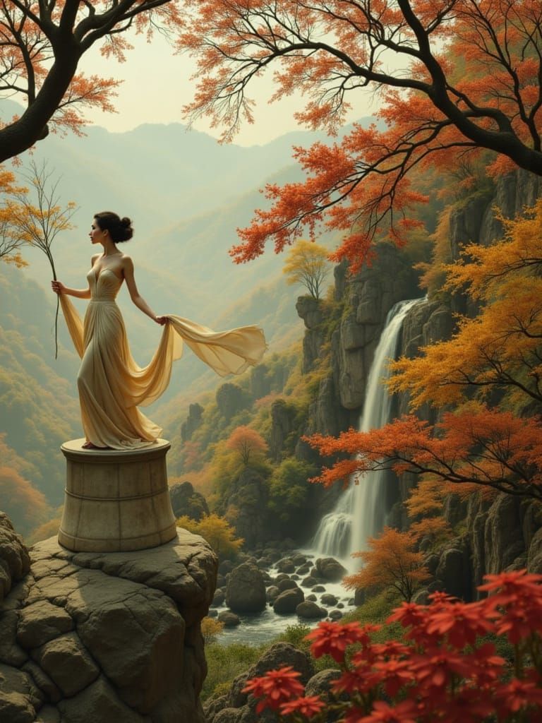 Girl Embracing the Wild Spirit of Nature in a Vibrant Art De...