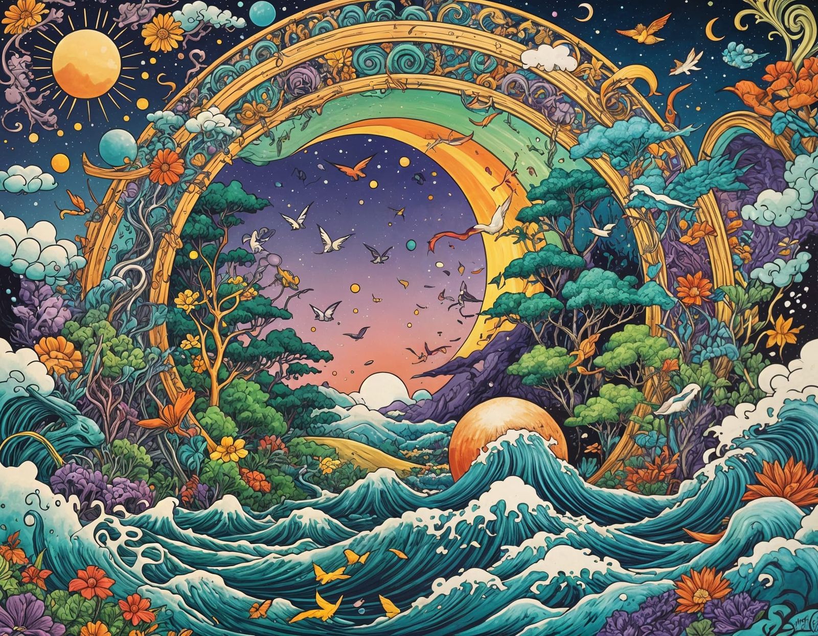 Psychedelic Japanese Nature Illustration for Poster