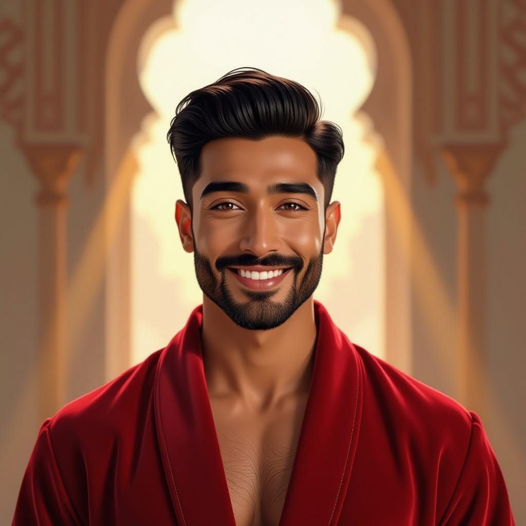 Proud Man in Velvet Robe with Slick Hair