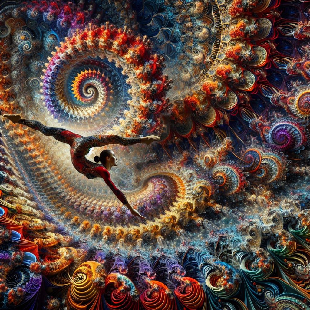 Gymnast Tumbling Through Fractal Matrix