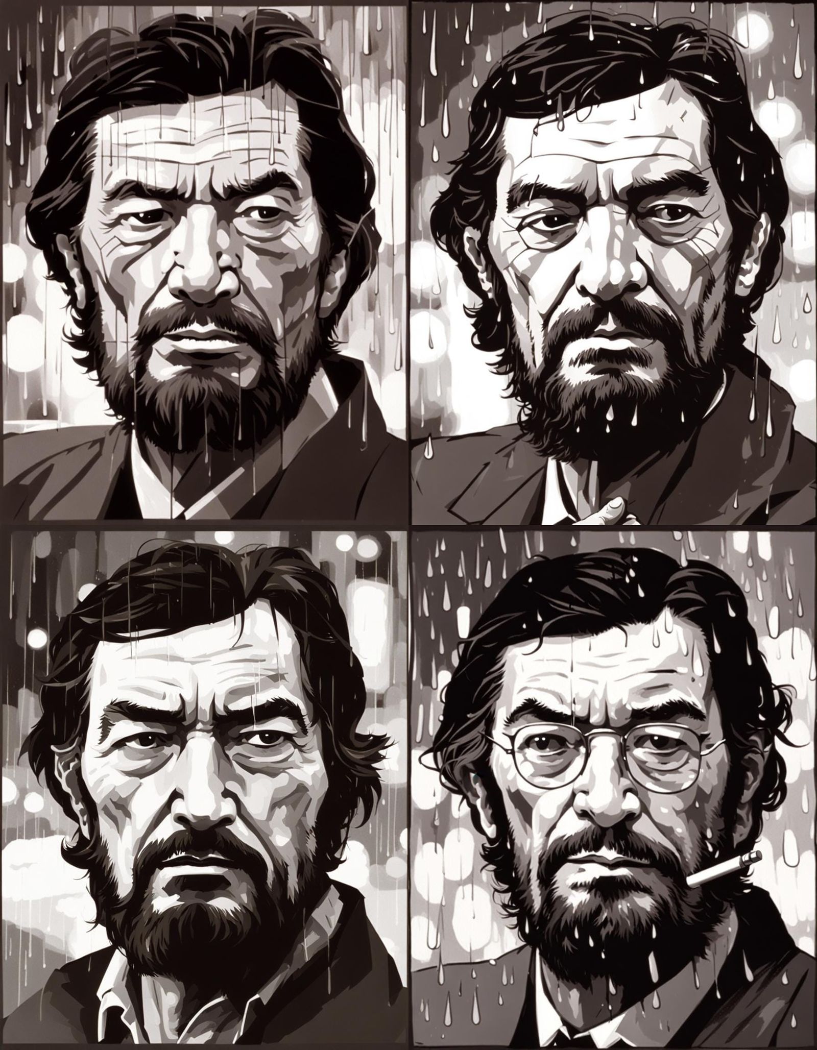 Writer in Rainy Paris Cafe at Night