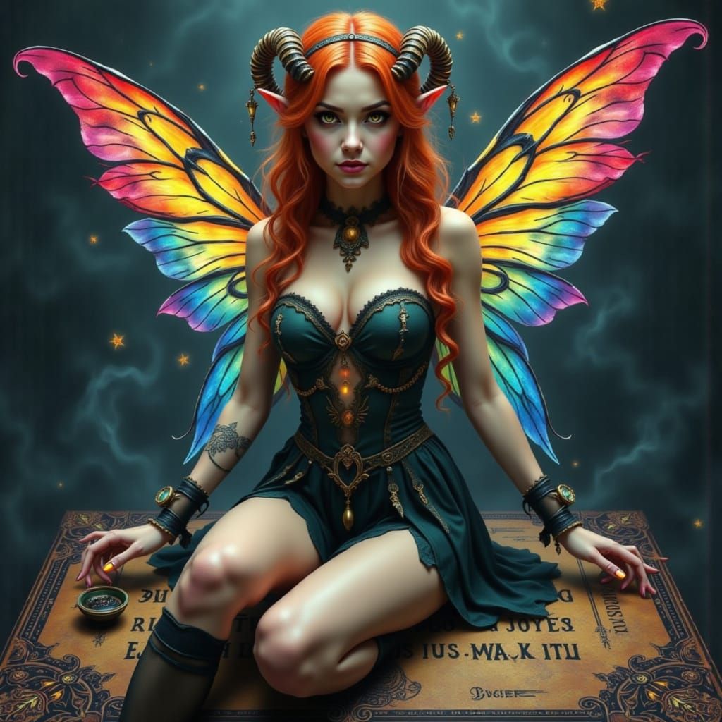 Victorian Pixie with Ouija Board in Dreamcore Style