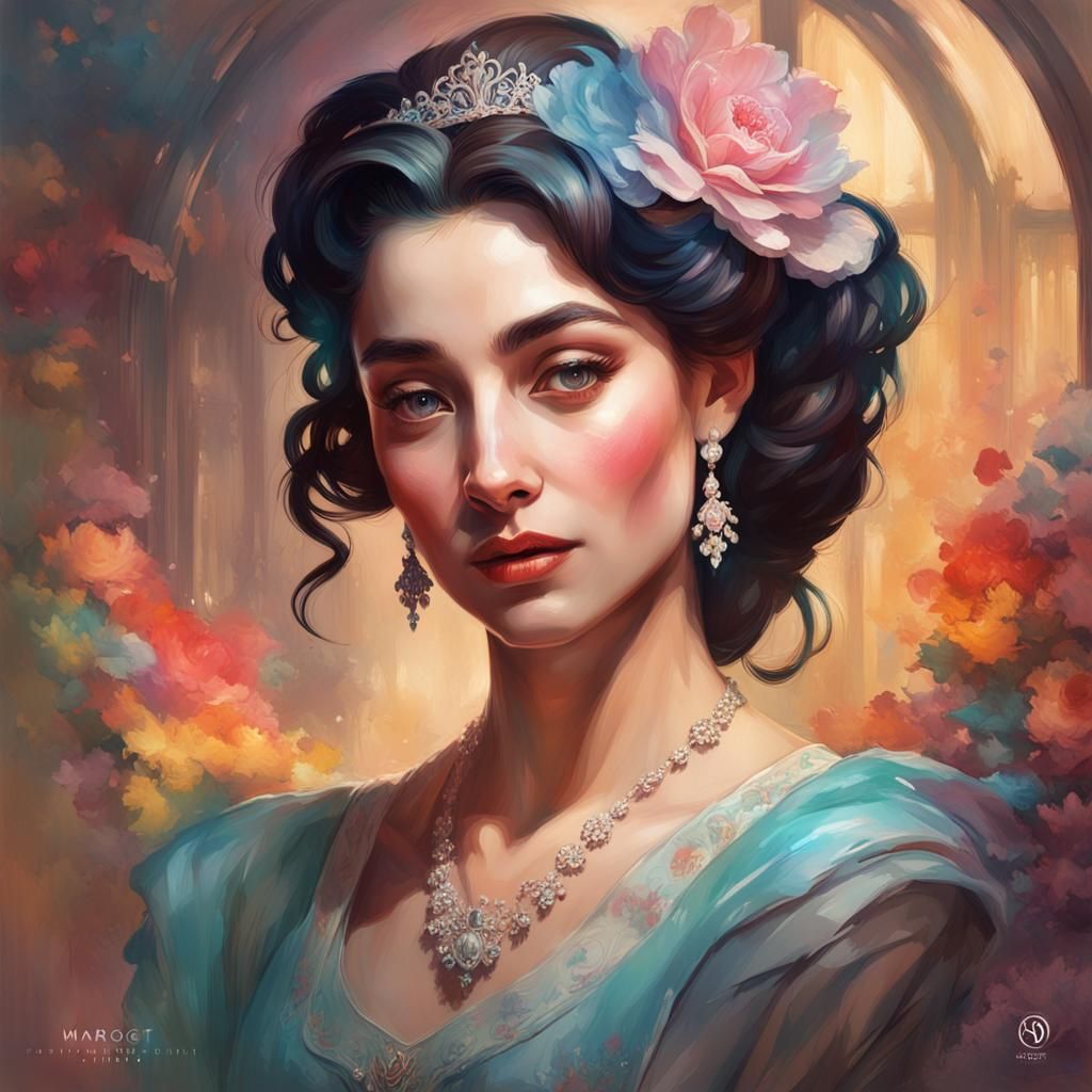 Detailed Portrait of Margot Fonteyn in Art Nouveau Style