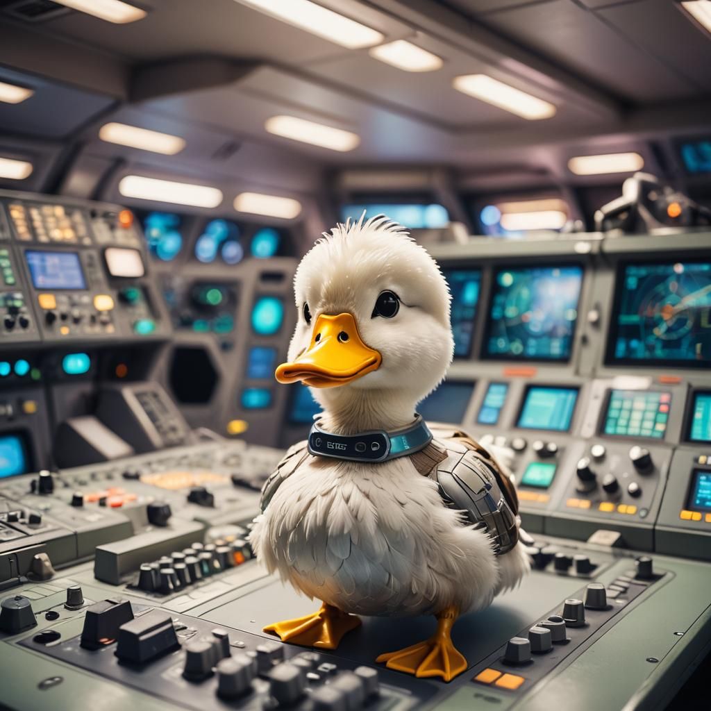 Cute Space Duck in Spaceship Control Room