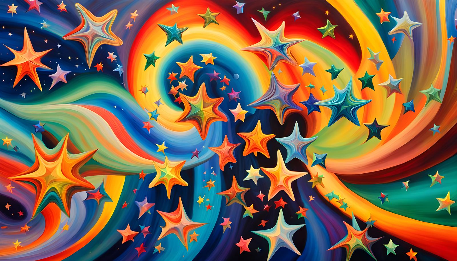 Cosmic Star Dance in Impasto Oil Painting Style