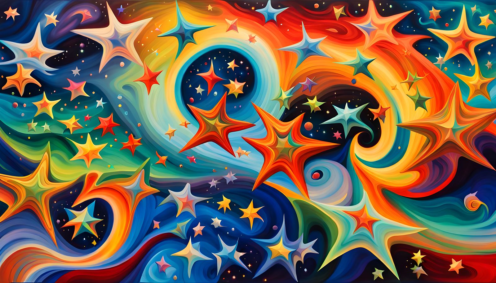 Iridescent Stars Dancing in Magnetic Maelstrom: Impasto Pain...