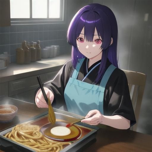 Cute Anime Girl Making Ramen in 3D Style