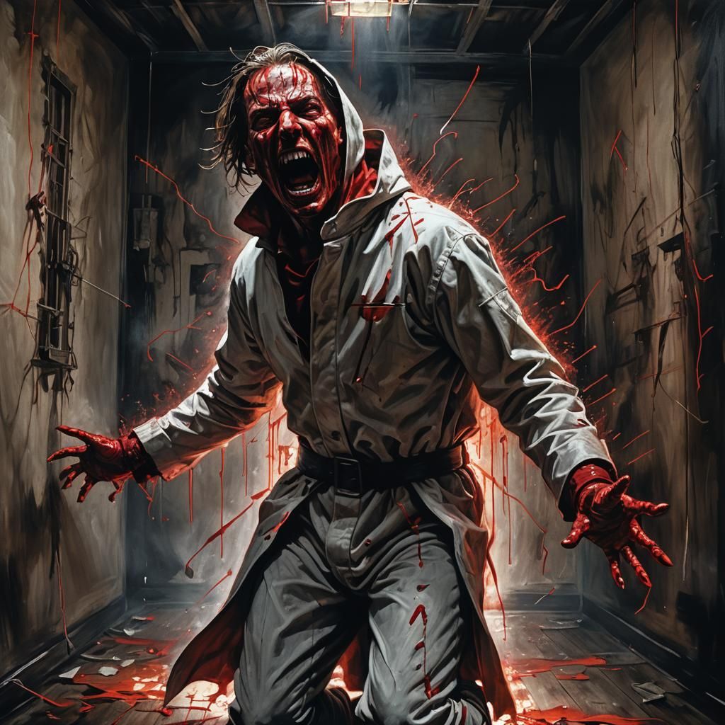 Man Screaming in Dark Room in Dark Surrealism Style