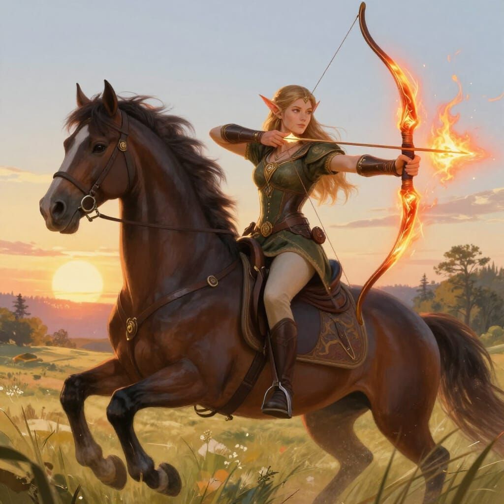 High Elf Princess with Magical Bow on Horse