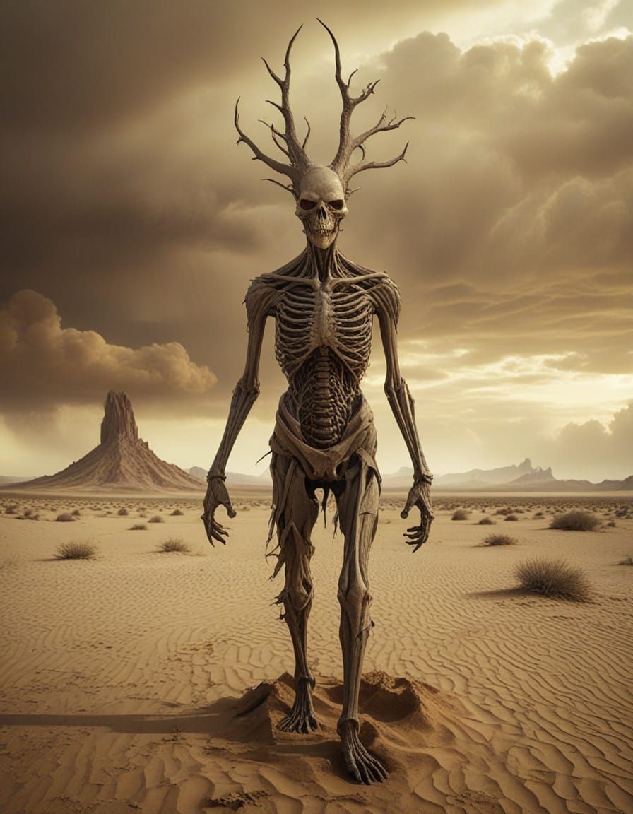 Demonic Half-Human Half-Animal in Desert Sandstorm