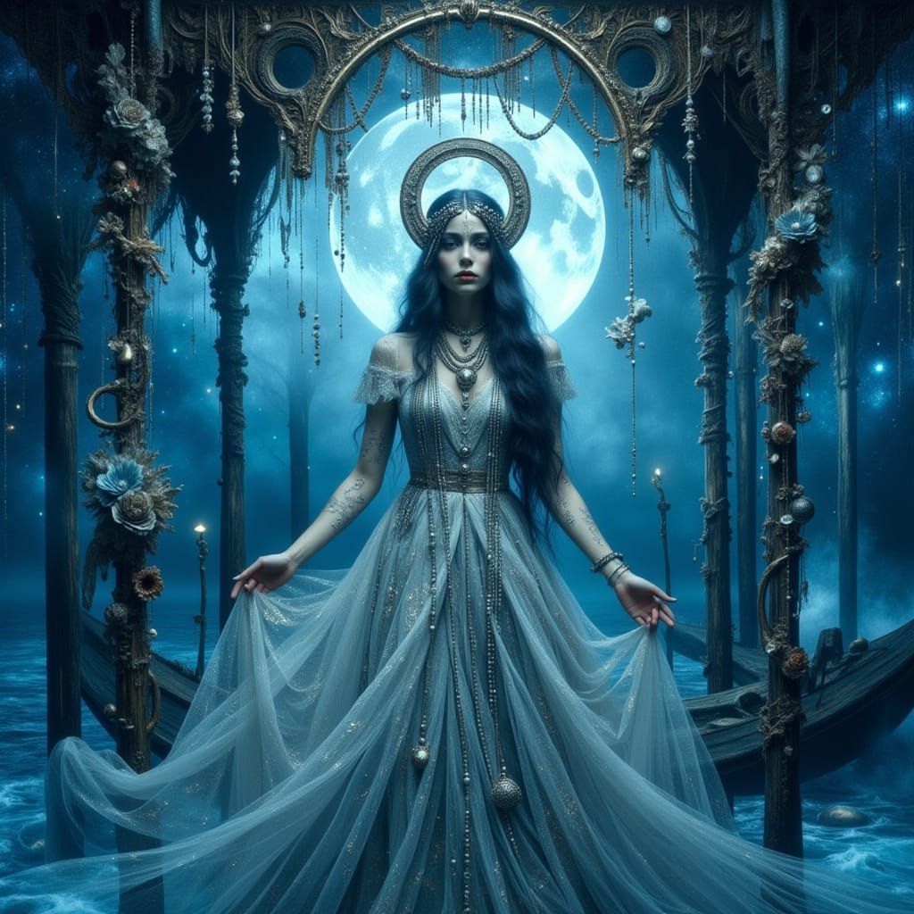 Moonlit Oracle Queen in Art Nouveau Style