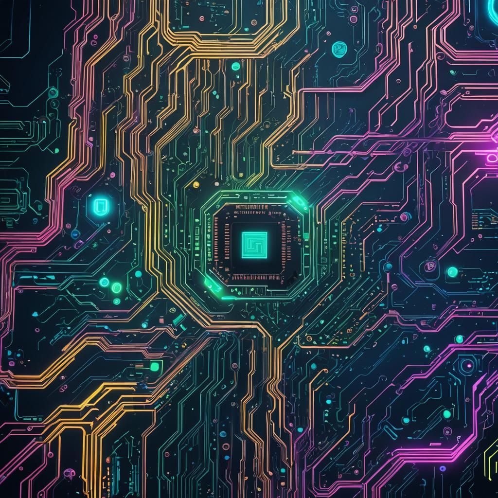 Cyberpunk Circuit Board with Glowing Data Streams