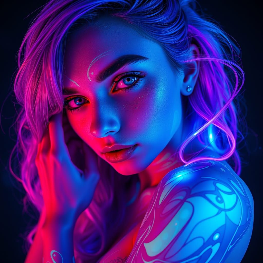 Psychedelic Woman in Bioluminescent Dream Style