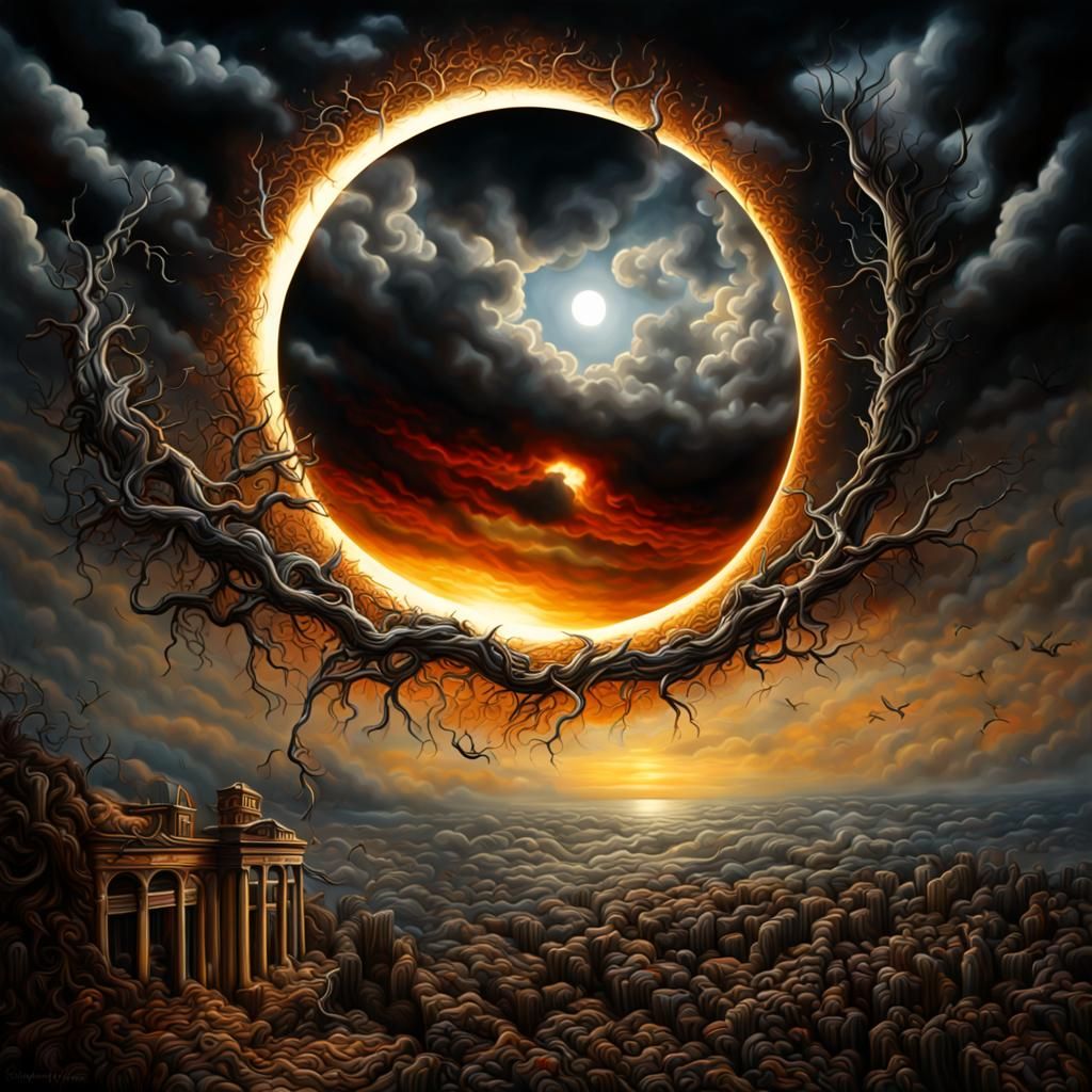 Surrealist Painting of a Temporal Eclipse in HDR