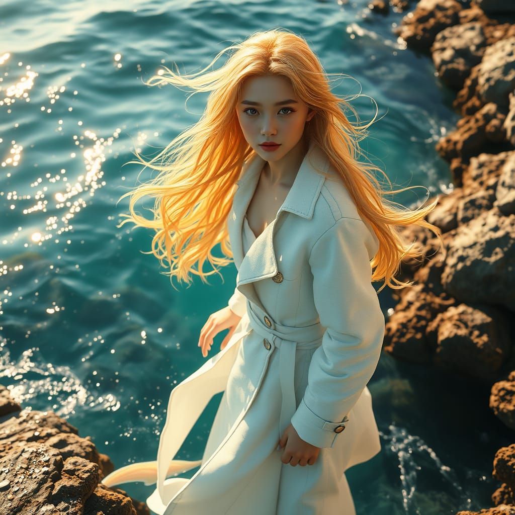 Golden Mermaid in Ethereal Waters