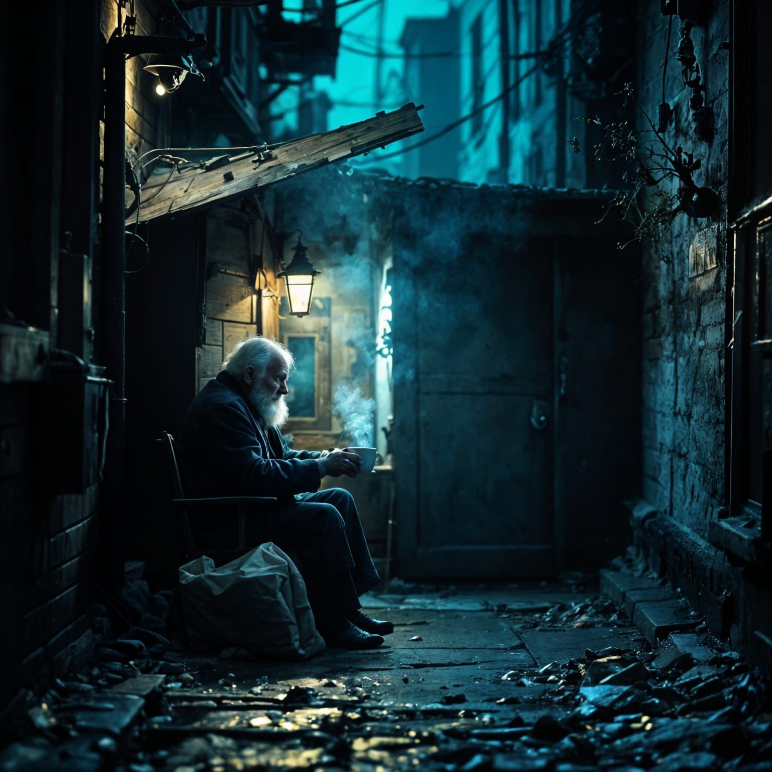 A Dignified Old Man in a Victorian-Inspired Alleyway