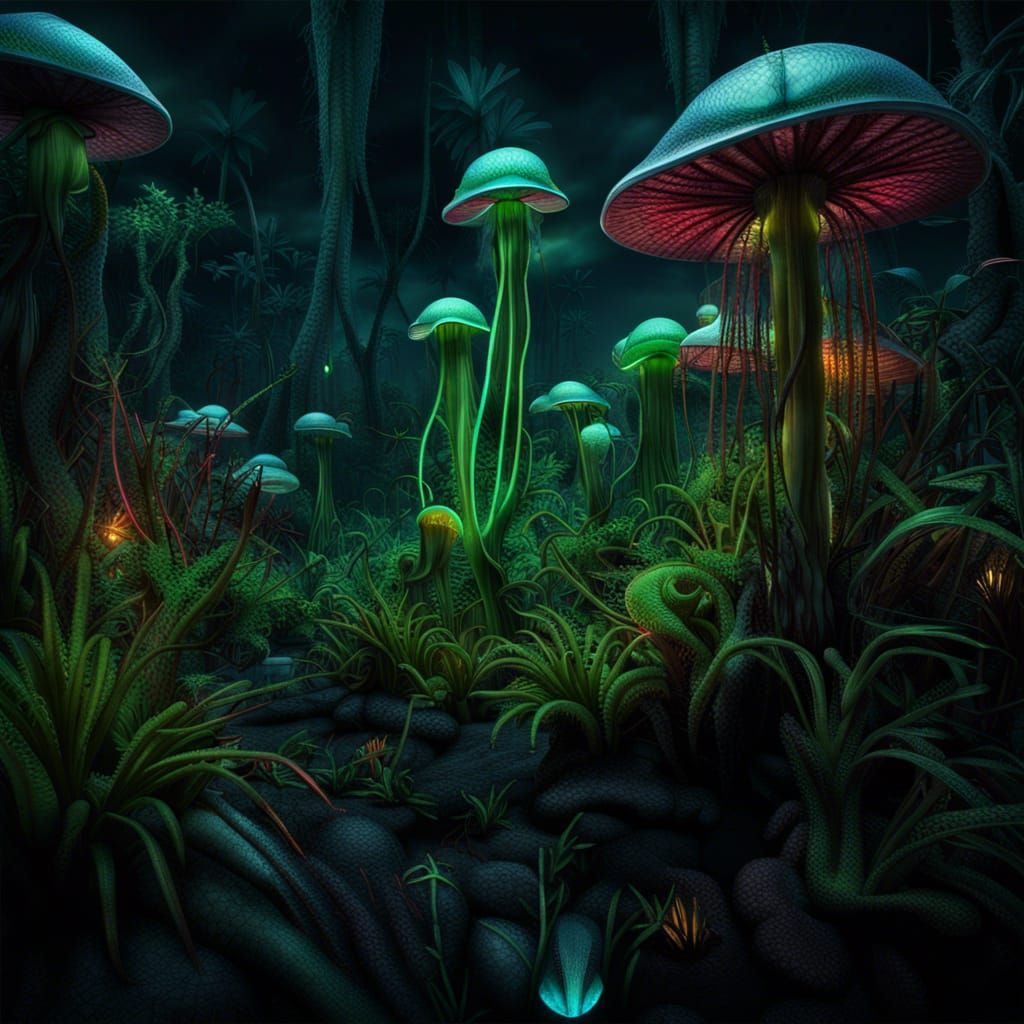 Bioluminescent Carnivorous Plants in Subtropical Wetland