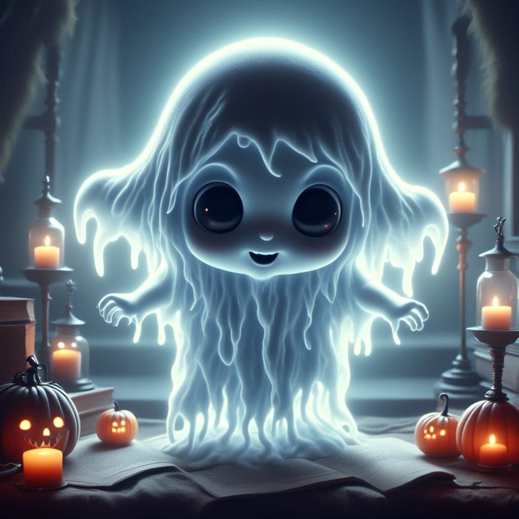 Chibi Ghost in Haunted Mansion at Midnight