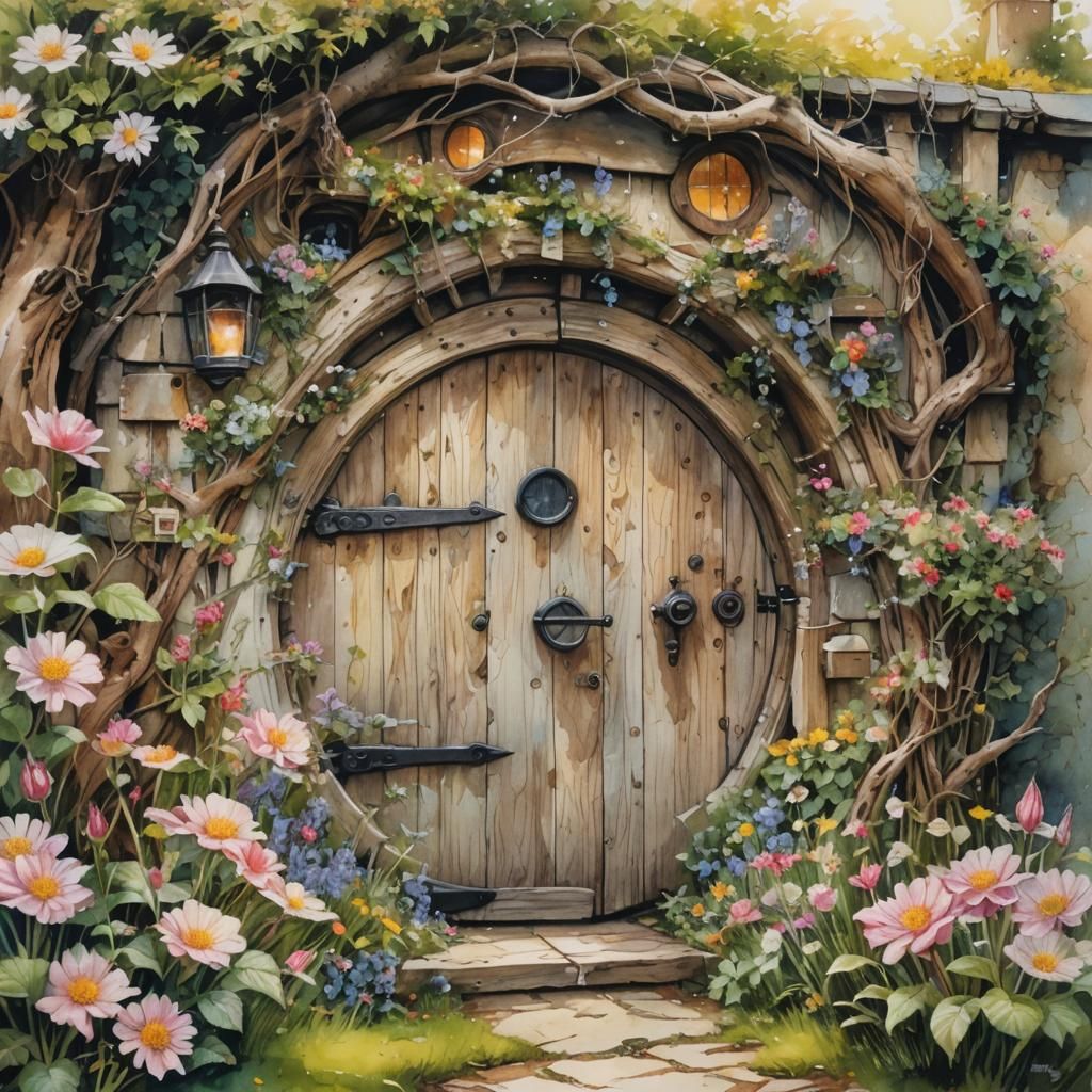 Hobbit Door to Secret Garden: Watercolor Painting