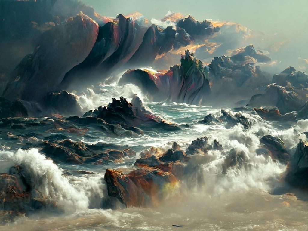 Ocean Storm with Ship in Romantic Style