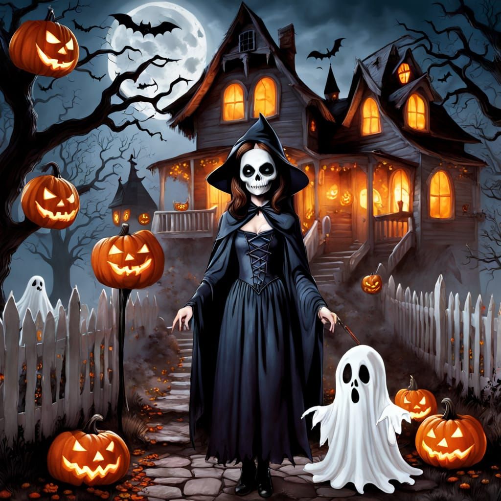 Spooky Halloween Night: Haunted Houses and Eerie Costumes