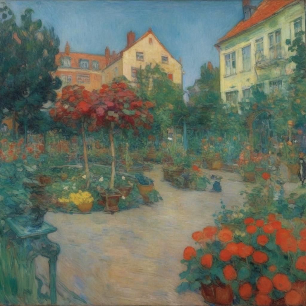 Mermaids in an Urban Garden, Impressionist Style