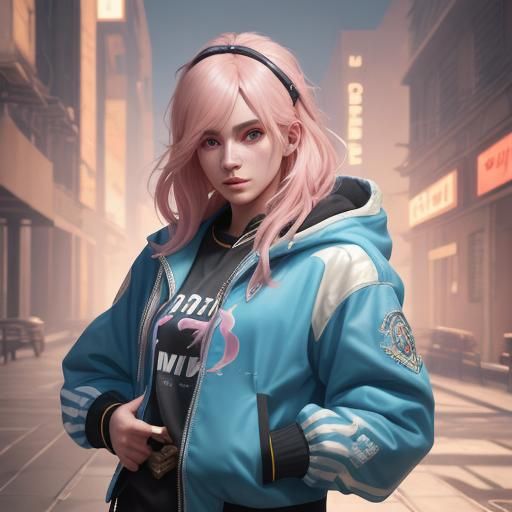 Beautiful Blonde in Bomber Jacket: Digital Art