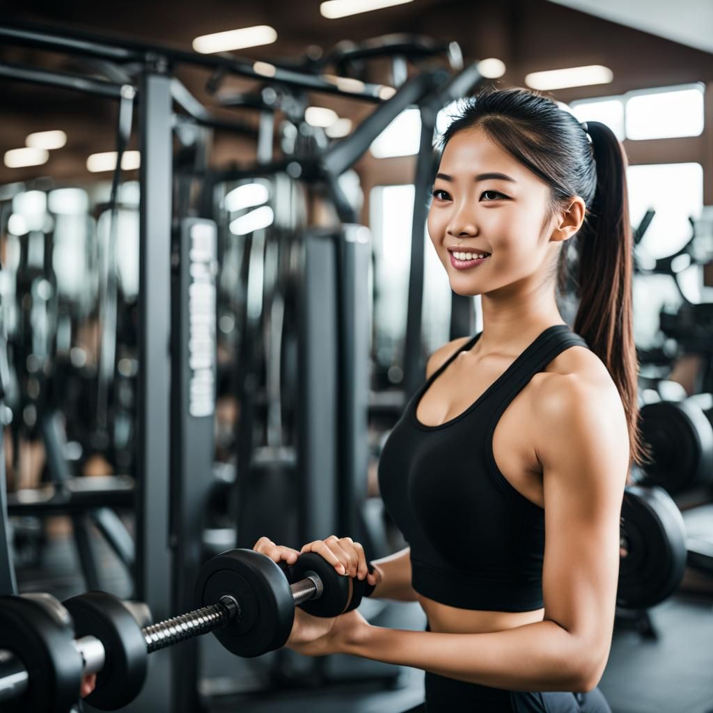 Young Asian Girl Working Out in Gym