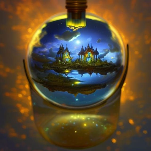 Fantasy Castle in Glass Jar: Dreamy Digital Art