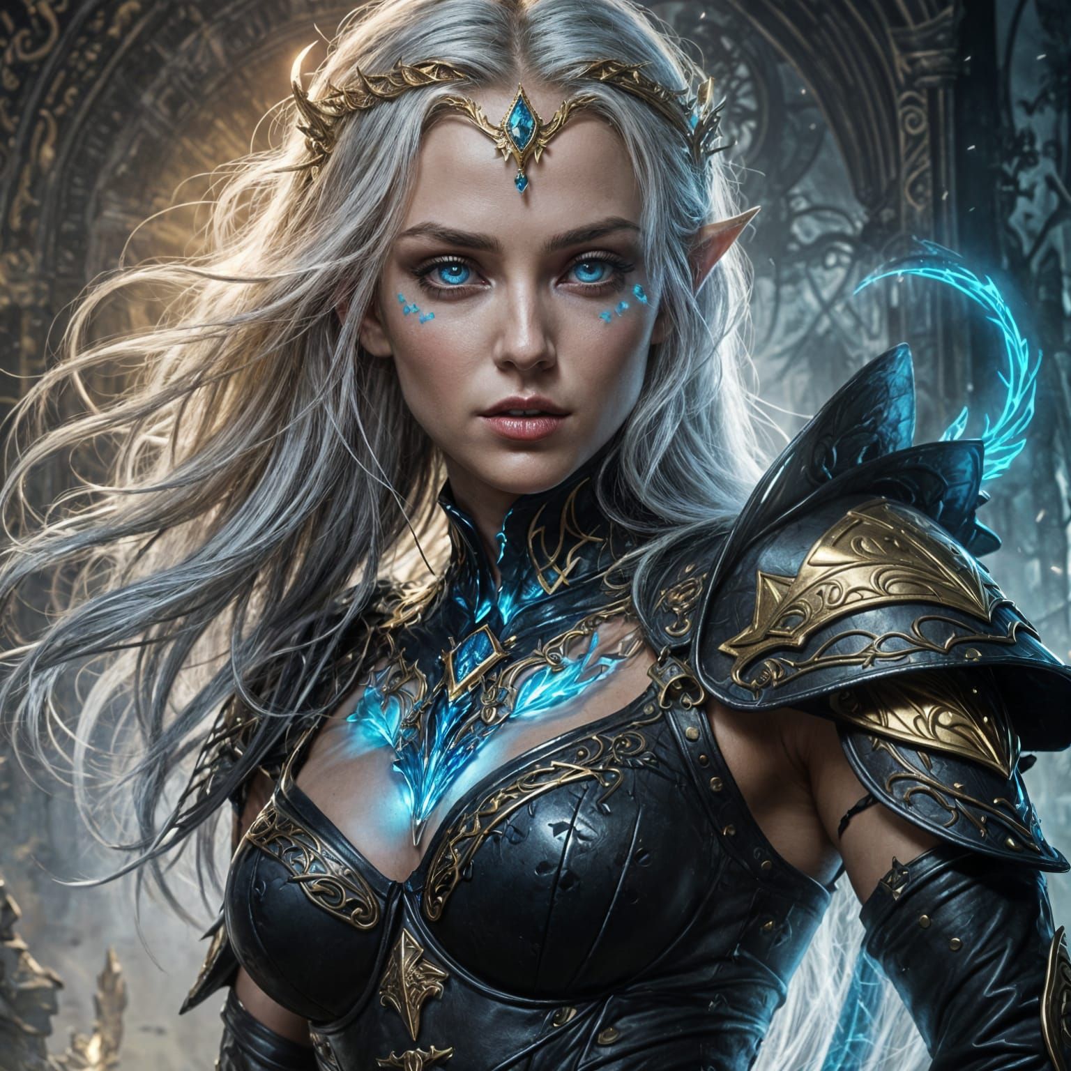 Armored Elf Queen in Dark Fantasy Style