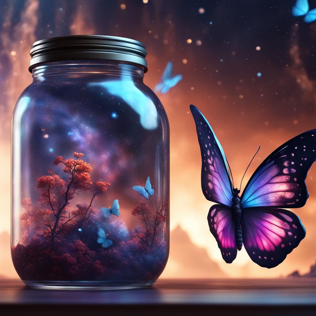 Galaxy Butterfly in a Jar: Fantasy Concept Art